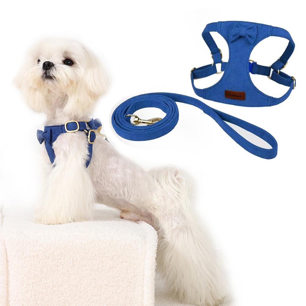 Trendy Premium Suede Dog Harness Leash Set - Adjustable Pet Chest Strap Soft & Durable Puppy Kitten Fashion Accessories
