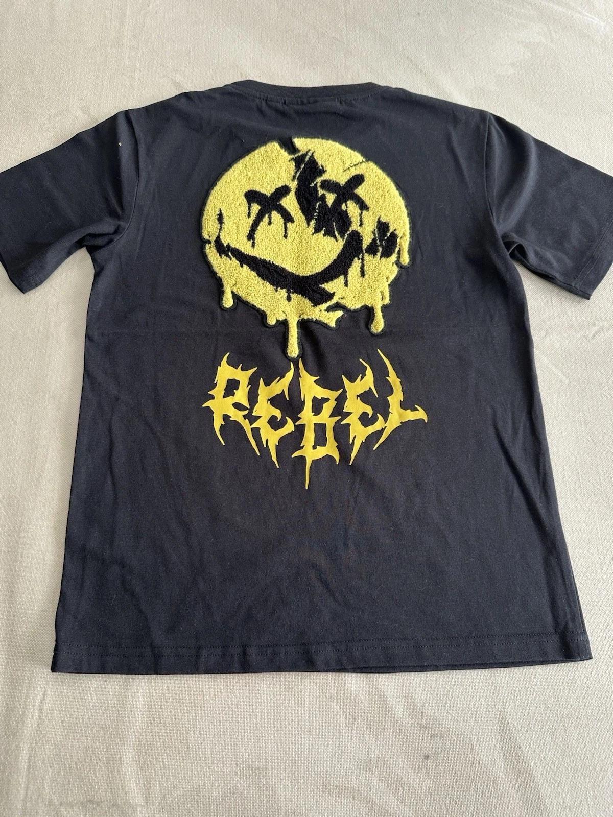 Distressed Yellow Smiley Face On Black 100% Cotton T-shirt Mens Tees Top S