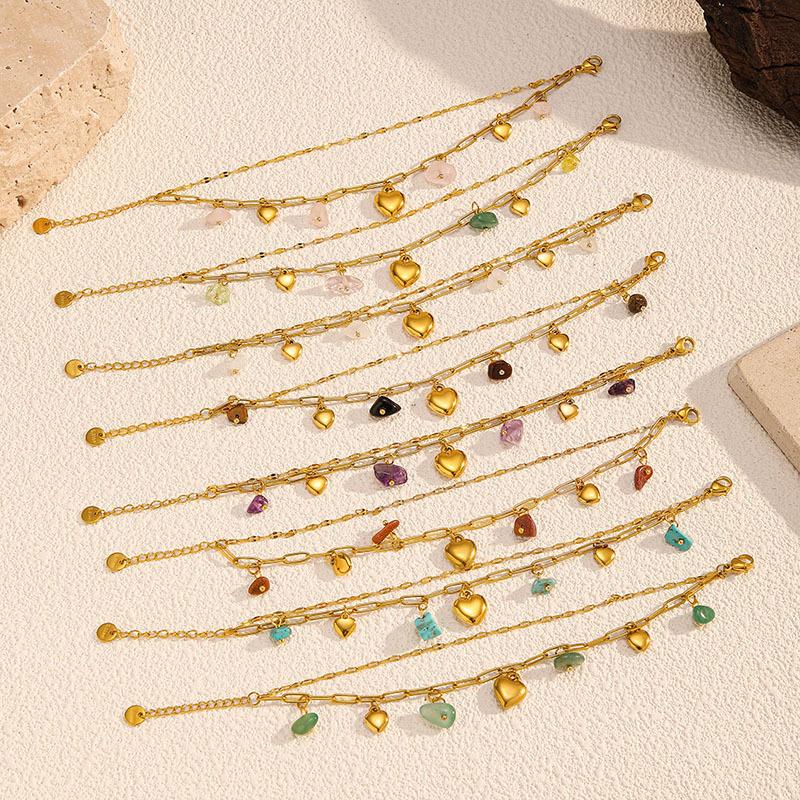 Double Layer Stackable Titanium Steel Bracelet Premium Natural Stone Tarnish Free 18K Gold Stainless Steel Jewelry