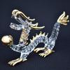 Handmade Glass Emperor Dragon with Golden Orb, Large