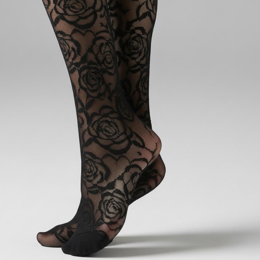 Rose Lace Knee Socks Thin Stockings Lace Lace Stockings Sexy Black Stockings Anti-Hook