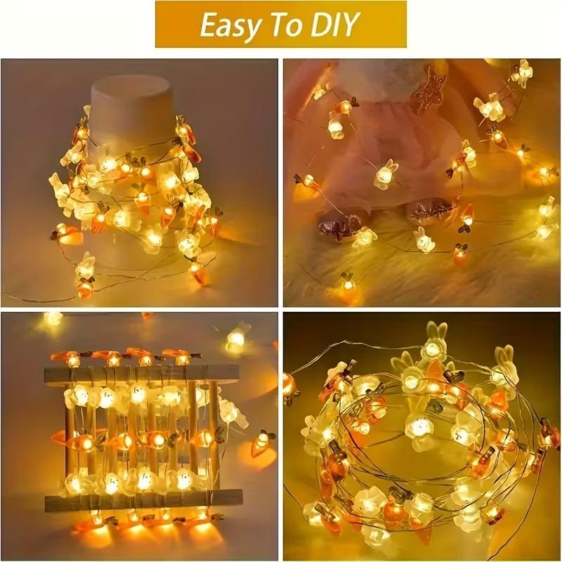 Easter LED Copper Wire String Lights Bunny and Carrot Design Warm Festive Glow Holiday Home Decorations for Spring Celebration