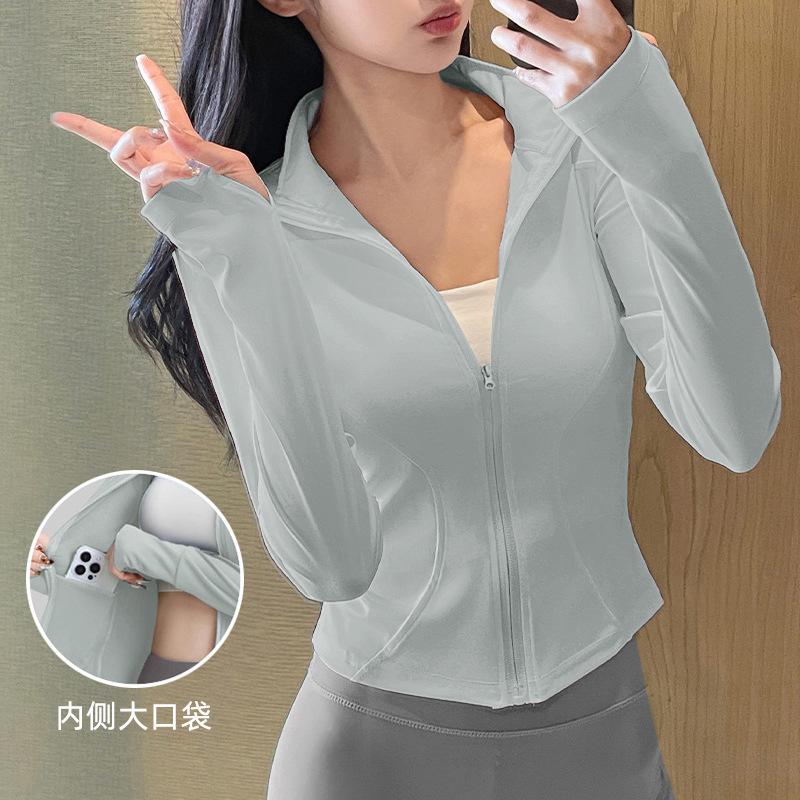 Sunscreen clothes New sports running jacket Outdoor running fitness top Women's training casual stand-up collar yoga clothes