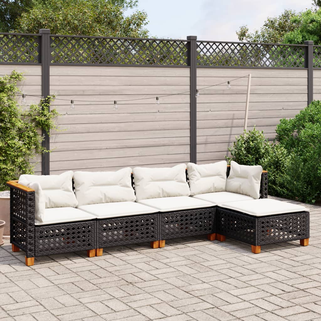 Vidaxl 5-Cz. Garden Lounge Set, Cushions, Black PE Rattan