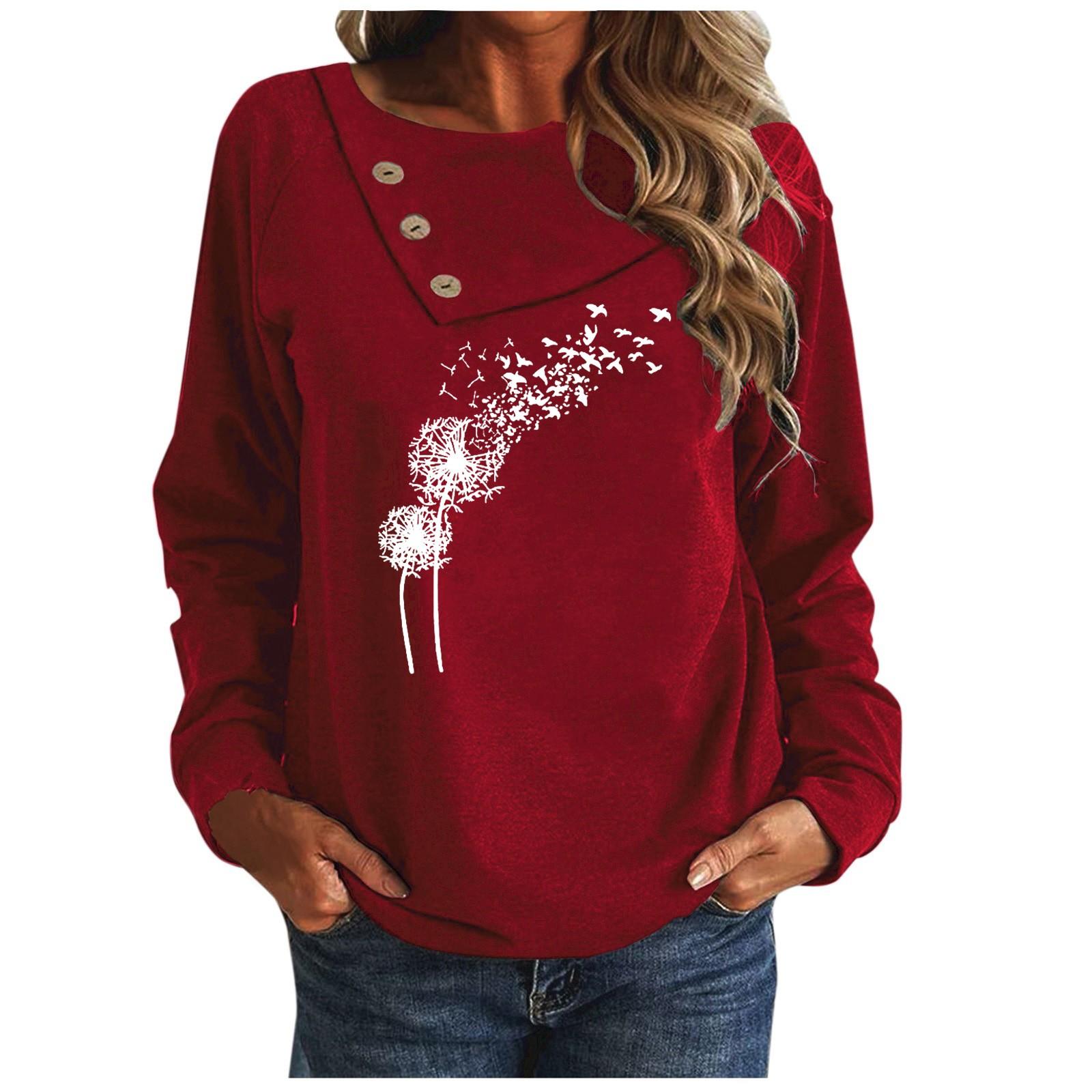 

Женский повседневный модный пуловер с длинным рукавом и пуговицами с принтом L винный