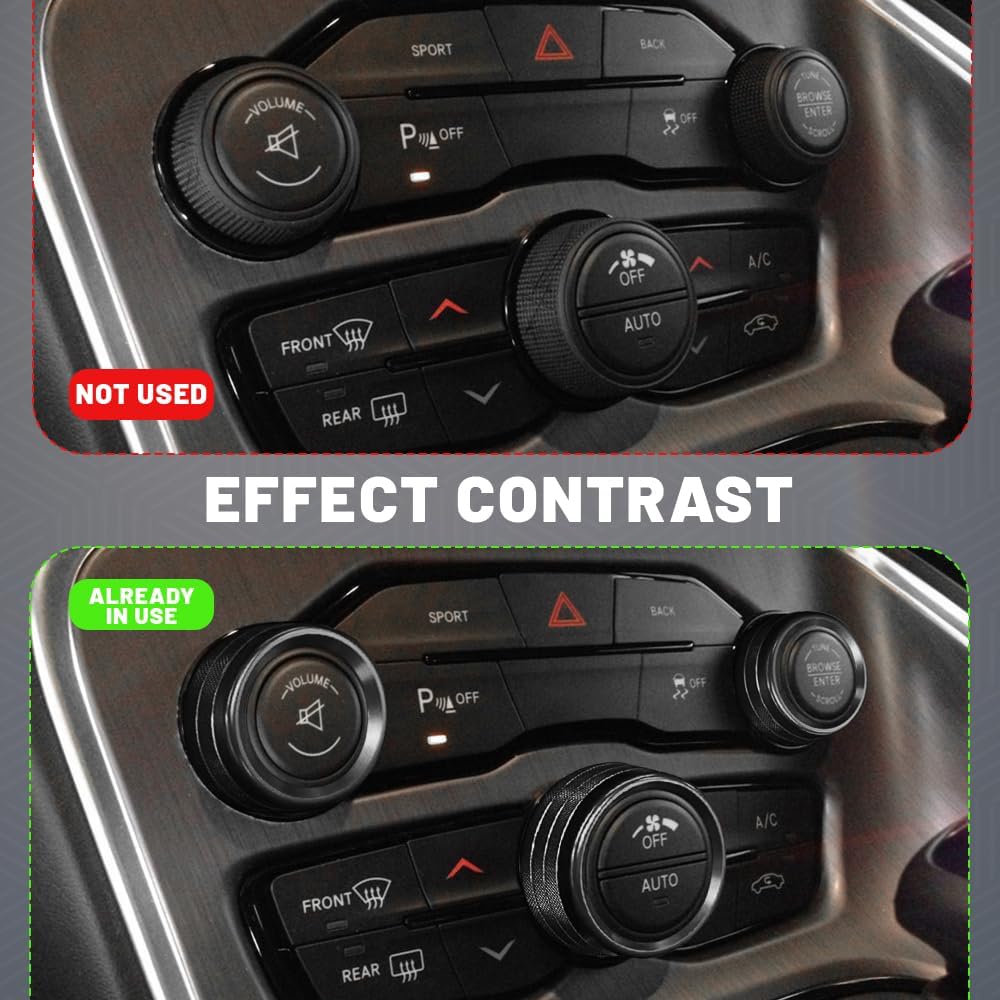 3PCS Air Conditioner Switch Button Knob Cover, Aluminum Alloy Knob Ring Trim Cover, Climate Control Knob Covers, Auto Decor Accessories Fit for Dodge
