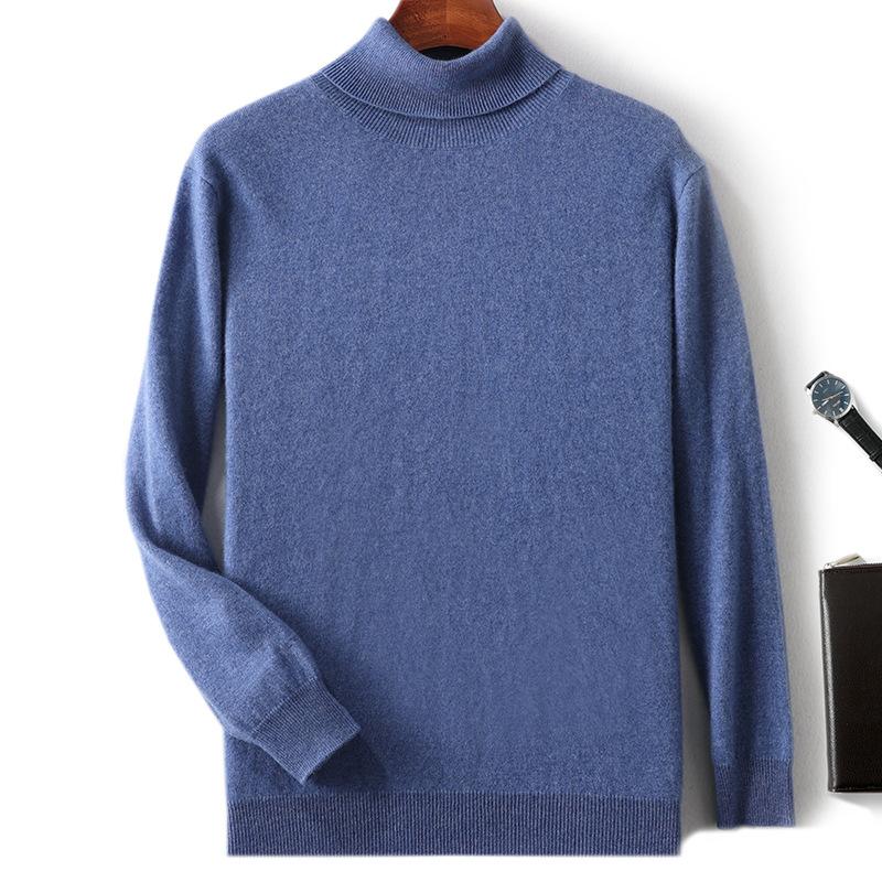 New high lapel cashmere sweater men's solid color knitted primer sweater loose inner sweater