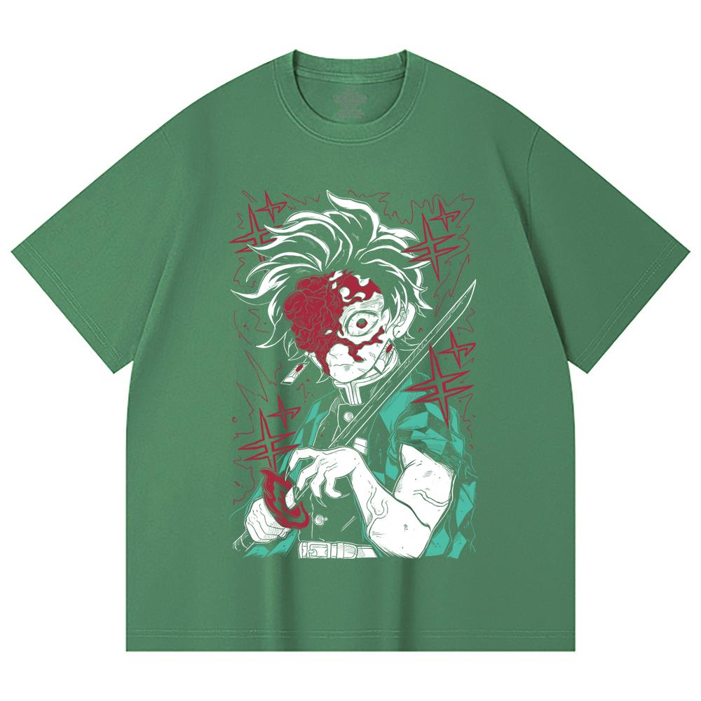 230 Gsm 100% Cotton Demon Slayer V42 Demon Tanjiro Print Unisex Heavy Cotton T Shirt
