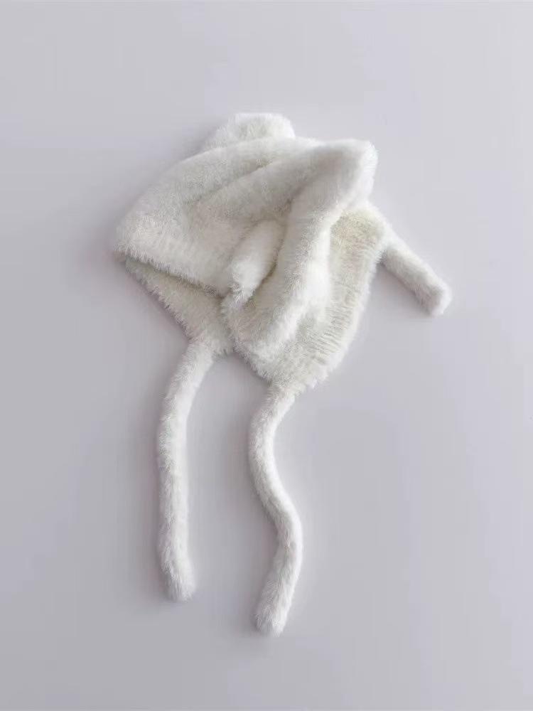 Children's Cute Kitten Ear Muffs Hat - Plush, Knitted, Windproof, and Warm Solid Color Headwear