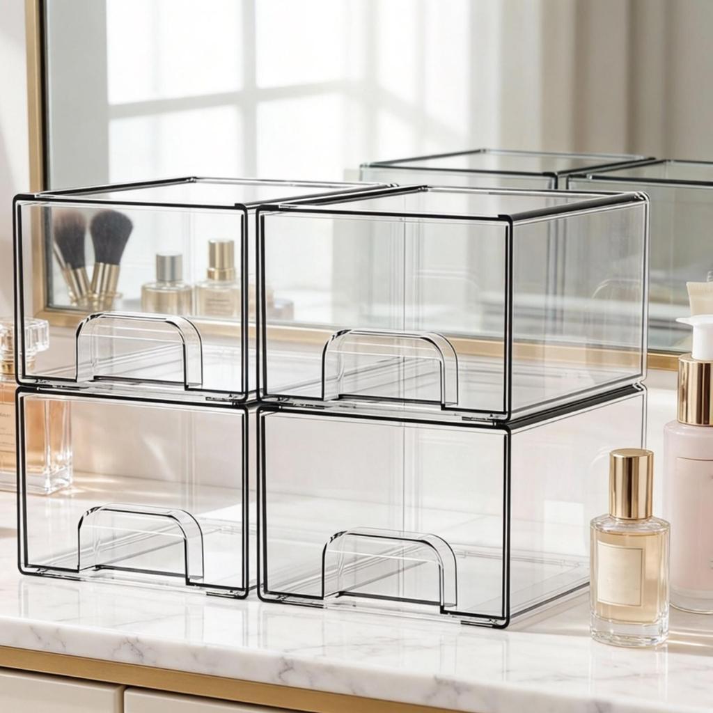 Stackable Storage Drawer Supplies Bin for Make up Stationary Desktop L