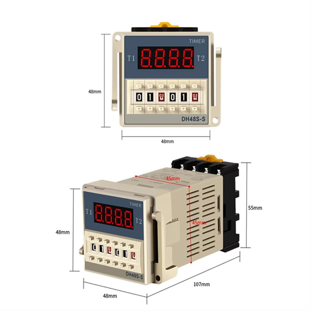 Time Relay DH48S-S 0.1S-99H Digital AC 110/220V DC 12/24V Repeat Cycle SPDT Programmable Timer Switch with Socket Din Rail(DC 12V)