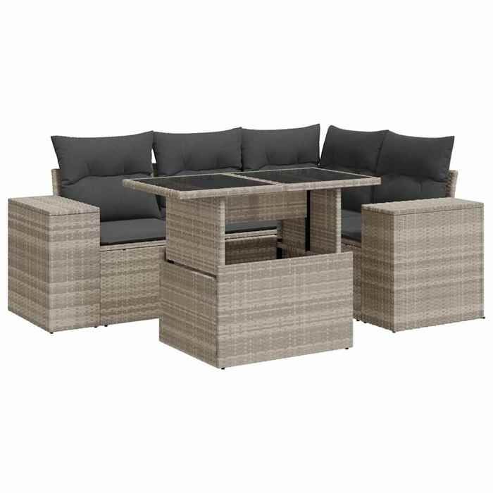 VidaXL Garden Lounge Set 5 Pcs with Light Grey Cushions Wicker 3326793