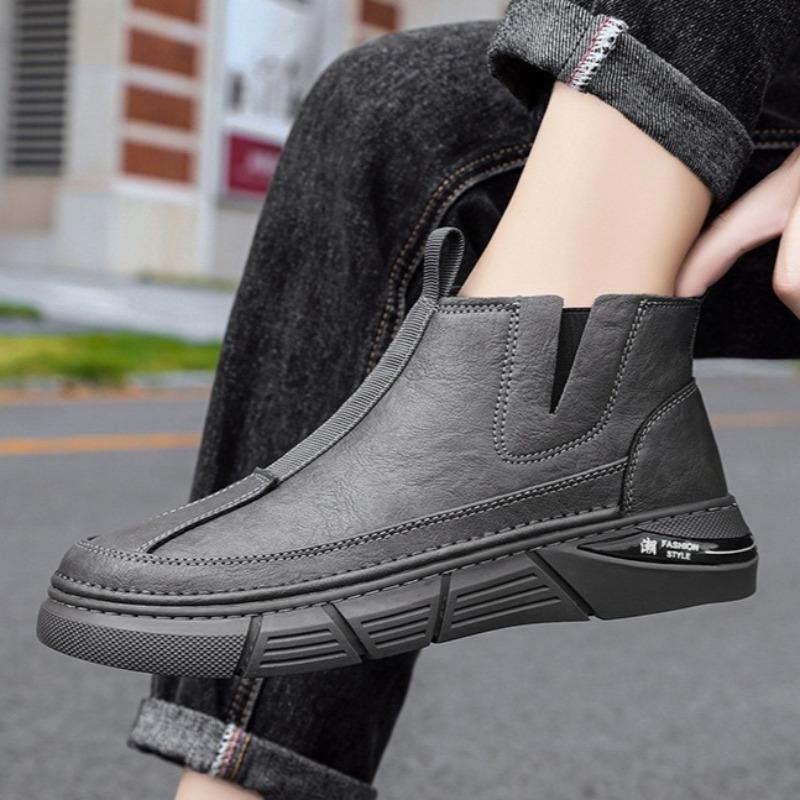 Fashion Men Shoes Mens Trend High-top British Tooling Boots Casual Medium Tube Versatile Men Boots Men Leather High-Top Motorcycle Boots