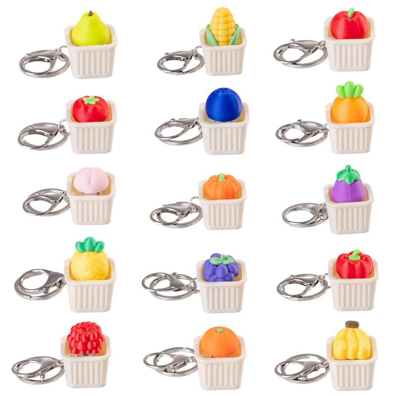 Fidget Toy Keychain 1Pcs 3D Vegetable Fruit Design Non-Lighted Soft Stress Reliever for Outdoor Travel Backpack Accessory