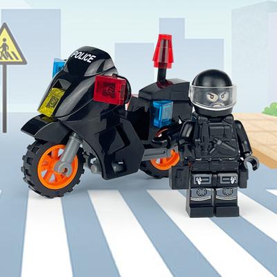 10706A Patrol Motorrad Schwarz Auto Modell kinder Bausteine Spielzeug Stadt Polizei
