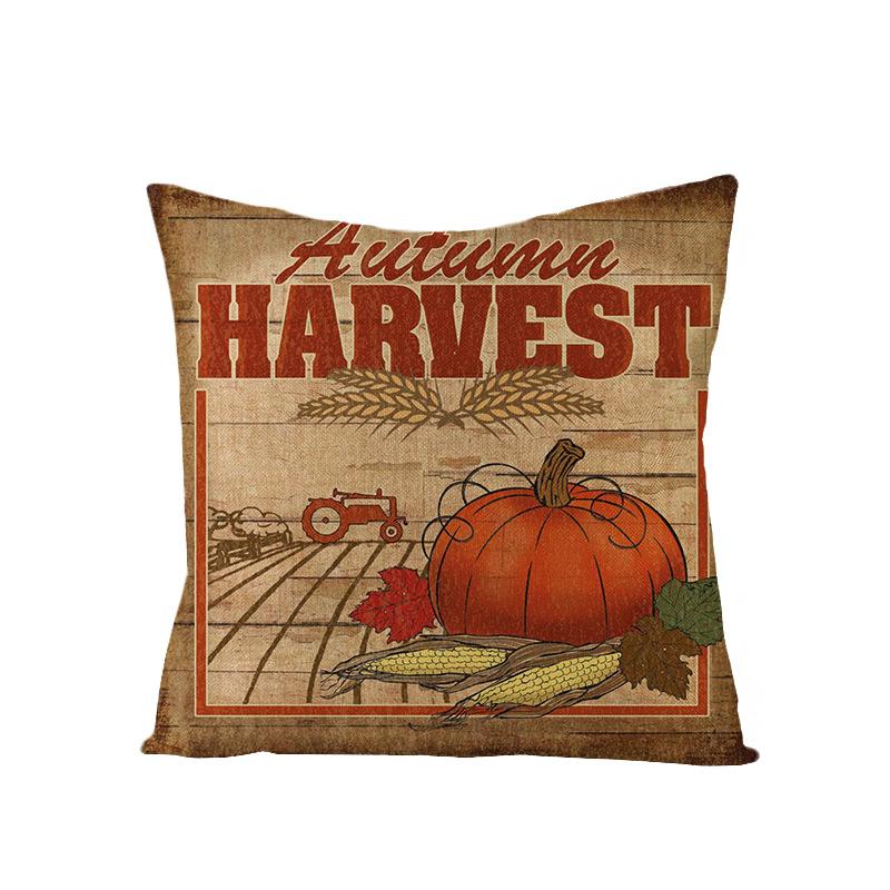 Thanksgiving Cushion Cover Pumpkin Print Harvest Polyester Cushion Cover Office Sofa Cushion Cover