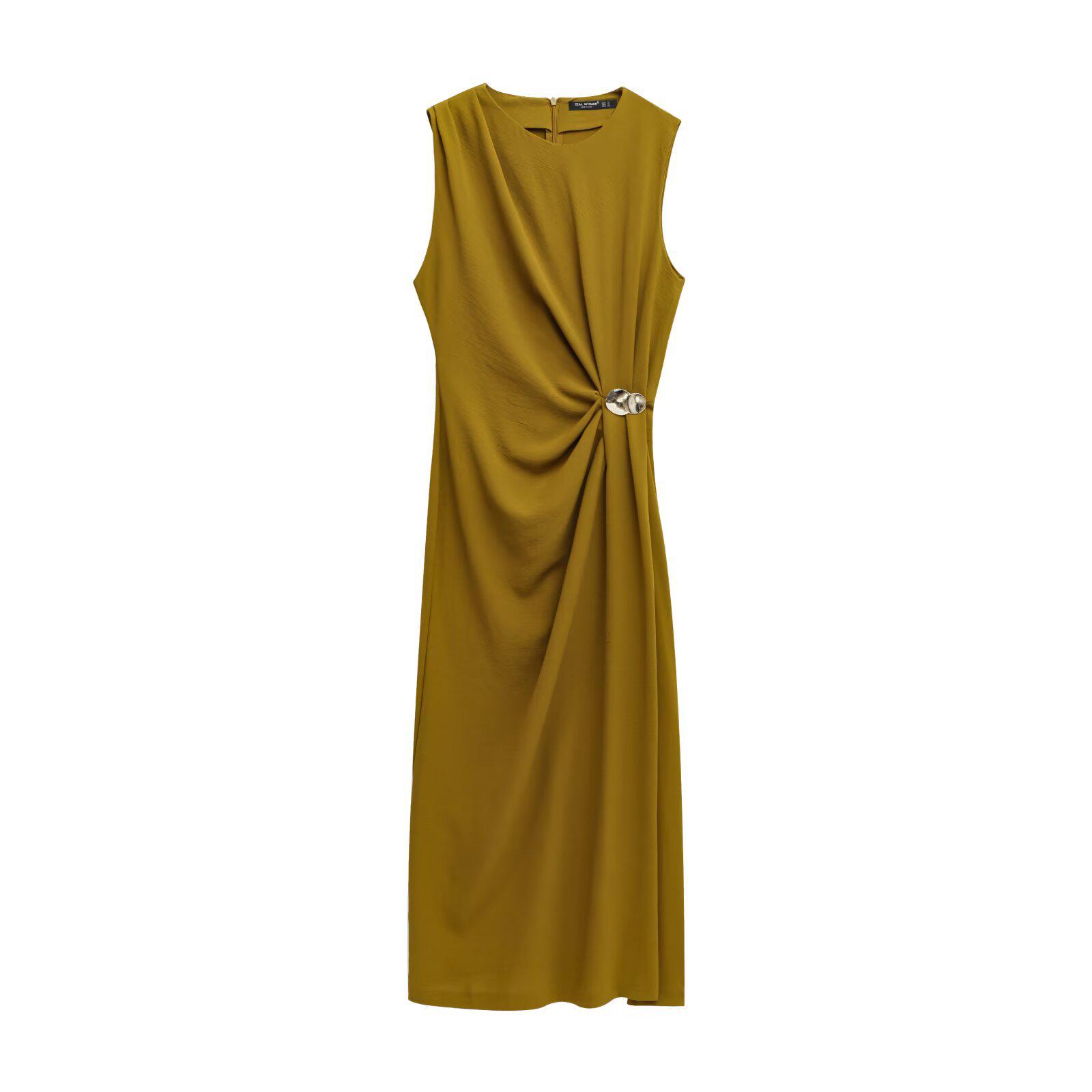 

Весна 2025 Женское плиссированное миди-платье без рукавов в европейском и американском стиле Extra Small