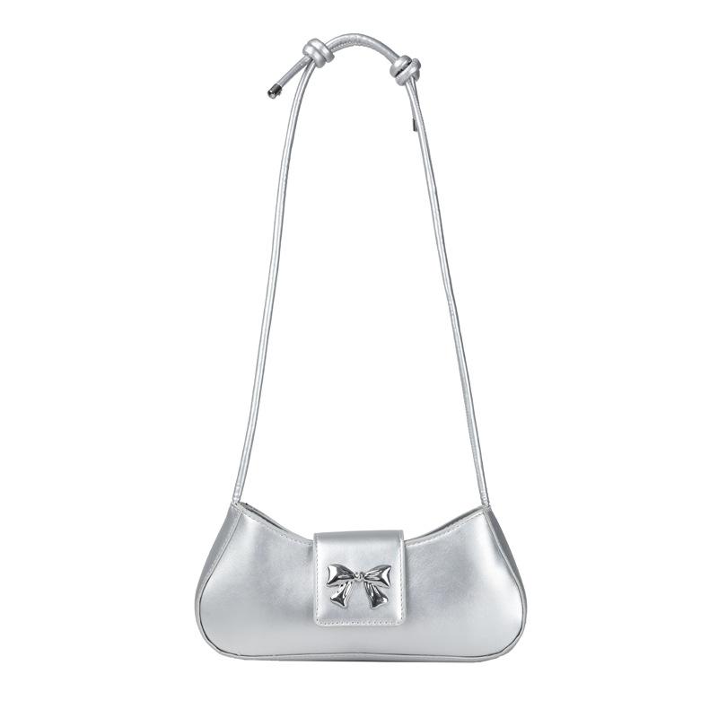 

Літня популярна сумка-бант, жіноча 2024, нова модна сумка-півмісяць під пахвою, текстурна універсальна сумка-месенджер срібний