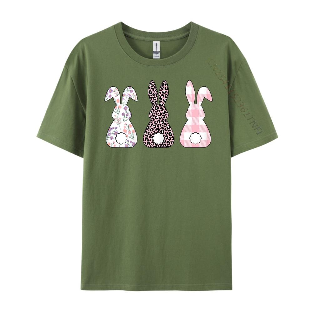 Süße Rosa Leopard Karomuster Blume Frohe Ostern Hase Kaninchen Grafik T-Shirts Vintage Streetwear Oberteile T-Shirt