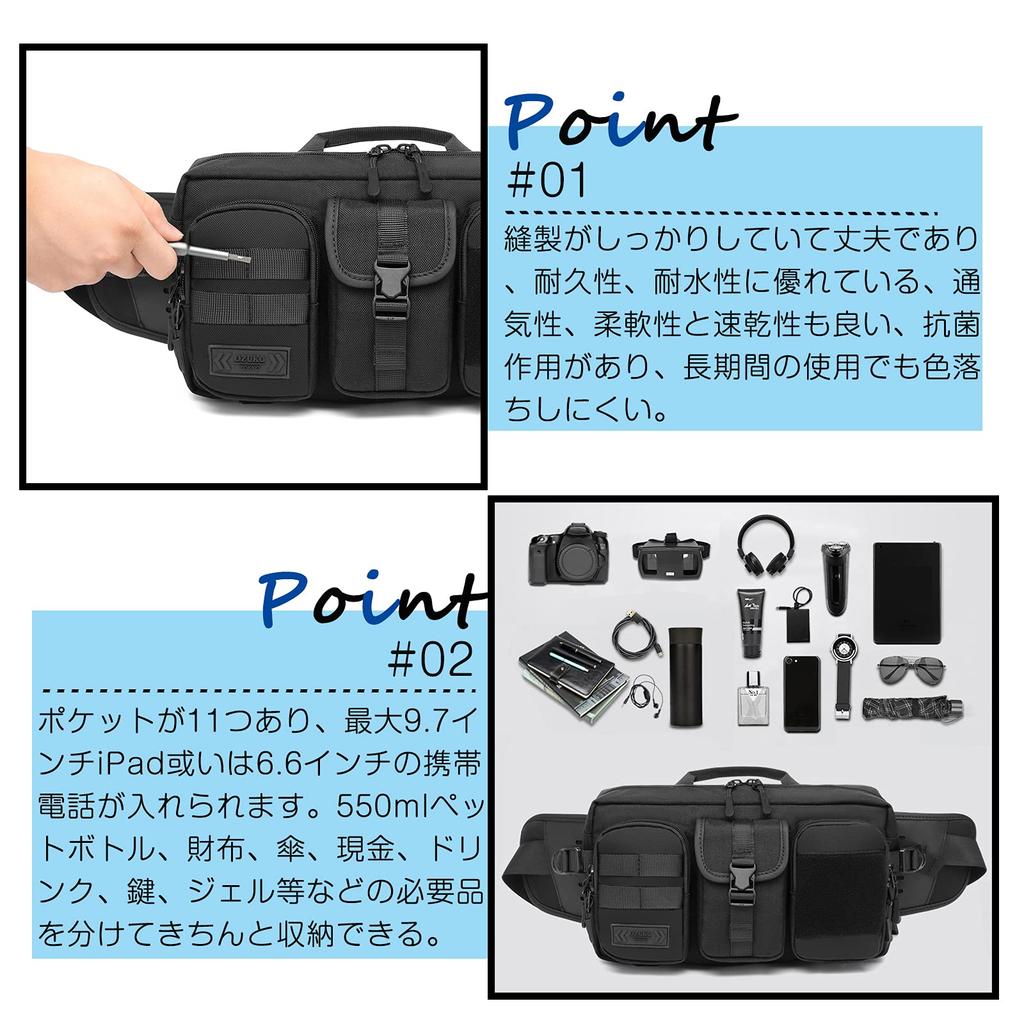 IDEASHOW Waist Multifunctional Waist Pouch with 11 Adjustable Front Pocket for Small Shoulder Hip for and More 2-Way Bag, Pockets, Belt, Partitions,