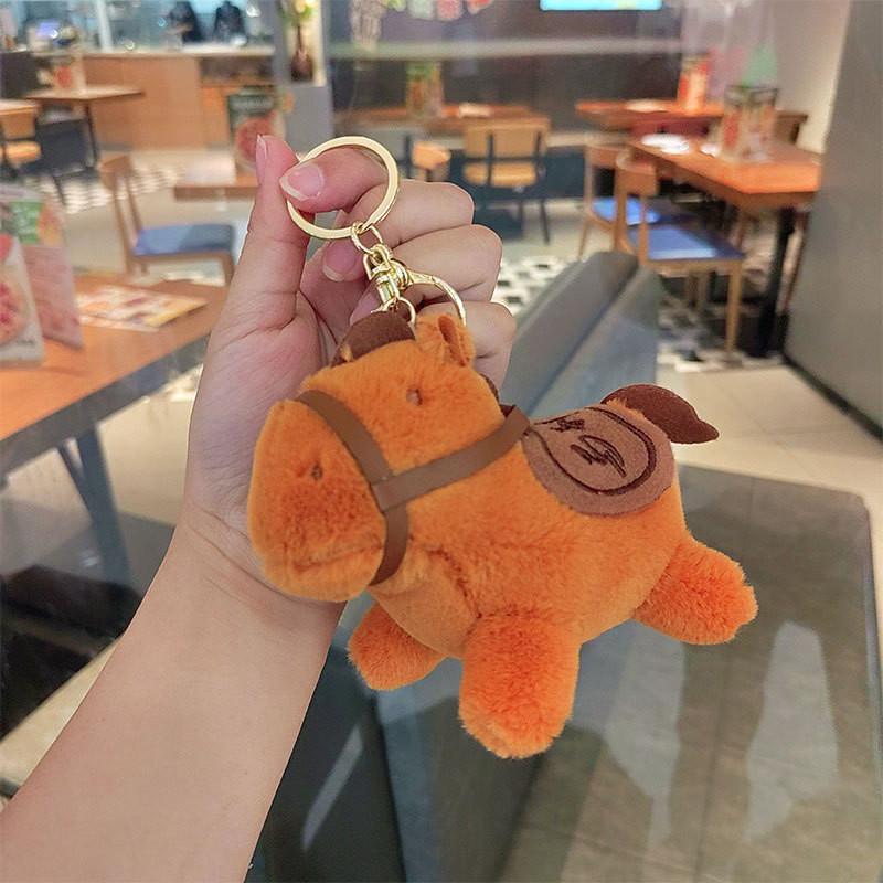 Plush Pony Charming Keychain In Deep Coffee With Silver Rings Great For Ages All