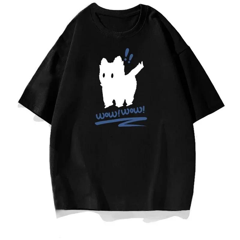 Funny Kitten Puppy Cartoon Women T-shirt Top Harajuku Streetwear Y2k Fashion Kawaii Clothes Cute Graphic Printed Unisex T Shirt