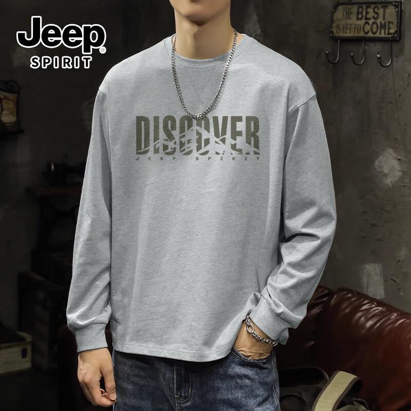 JEEP SPIRIT Men's Heavyweight Pure Cotton Long-Sleeve T-Shirt