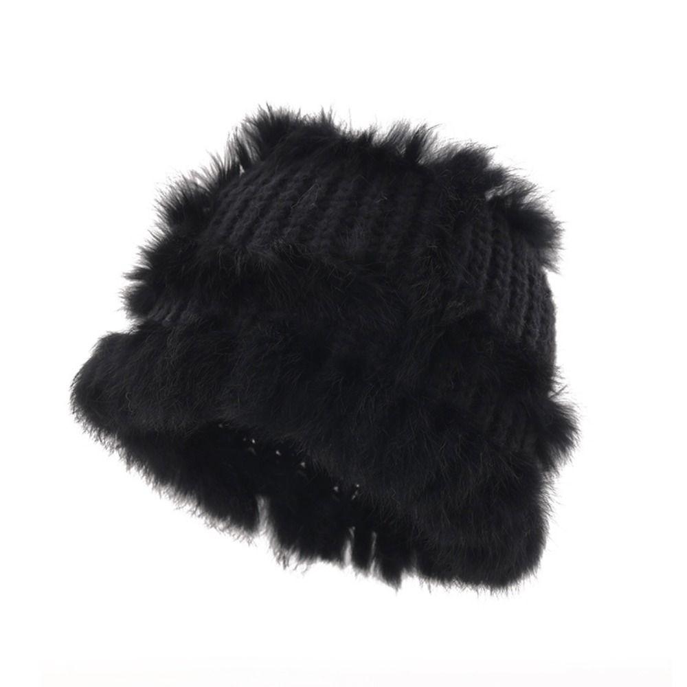 Plush Bucket Hat Cute Female Hats Portable Winter Knitted Hat Autumn/Winter