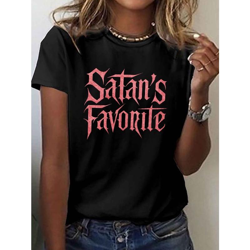

Womens Satan S Favorite Bold Red Print T Shirt Short Sleeve Crew Neck Spring Summer Casual Top 4XL