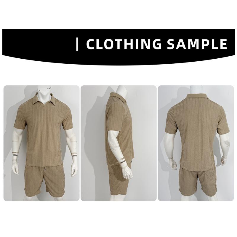 Men's Summer Beach Outfits 2 Pcs Jacquard Knit Lounge Short Sleeve Shirts and Shorts Vacation Texture Sets