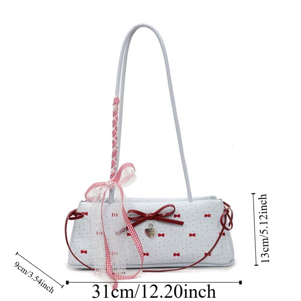 Lace Ribbon French Stick Handbag Sweet Underarm Bags Portable Bow PU Shoulder Bag  Girls