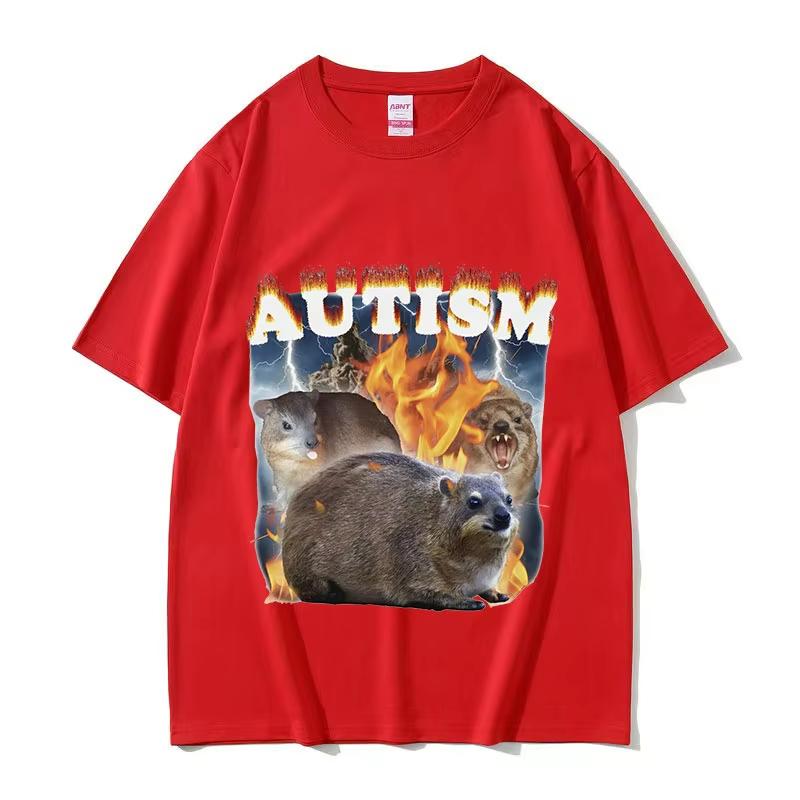 Funny Autism Hyrax Meme T Shirt Men Fashion O-Neck High Quality Fashion T-shirts Unisex Retro Harajuku Oversized Cotton T-shirt