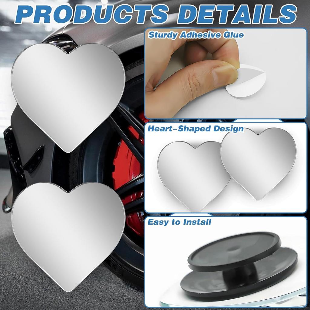 2Pcs Cars Heart Shaped Blind Spot Mirrors Car Side Mirror Blindspot Adjustabe Angle Removable Wide Angle Convex RearView Mirror for Enhanced Safety