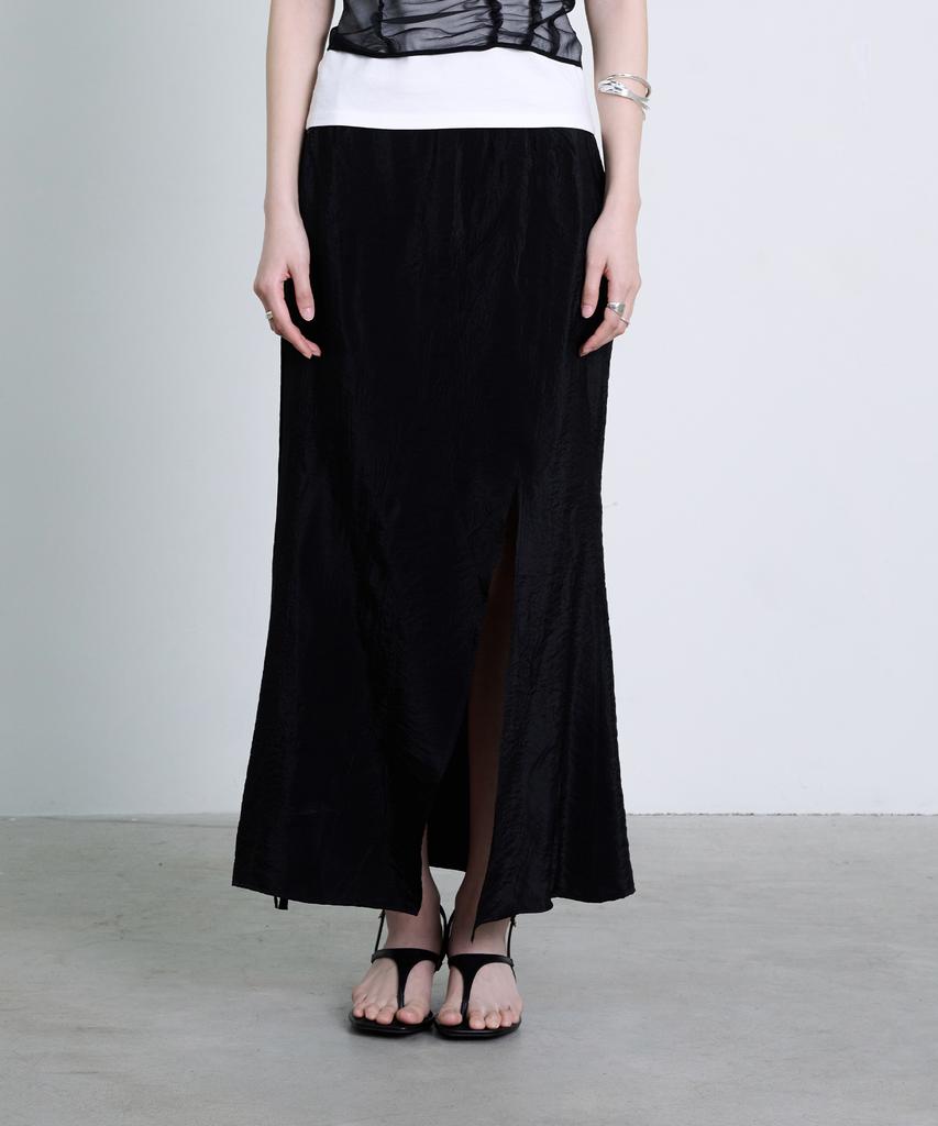 Deoaeteus Asymmetrical Incision Maxi Skirt_Black