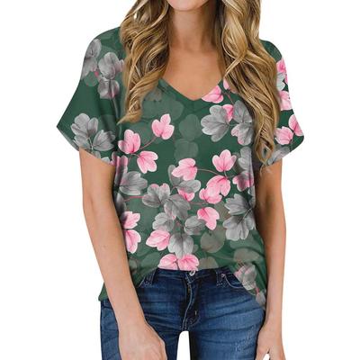 Damen V-Ausschnitt T-Shirts Kurzarm Tops Mode Lässig 3D Druck T-Shirts
