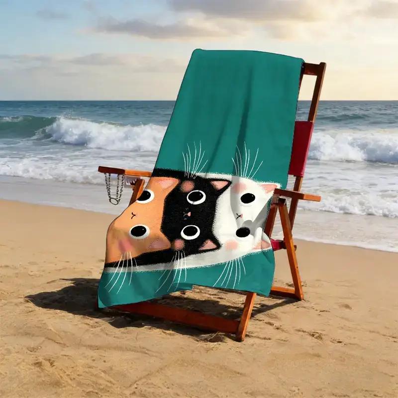 1pc of Illustration and Picture Book Sharing Theme Beach Towel, Cute Pet Day Beach Towel, Soft,Absorbent,Quick-drying,Cat Museum