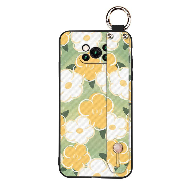 Anti-knock Protective Phone Case For Xiaomi Poco X3 NFC/X3 Pro Durable Oil Painting Phone Holder Wrist Strap Flower Ring