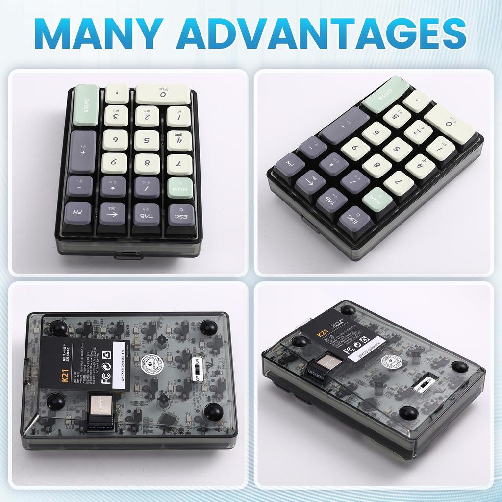 1-Piece Wireless Transparent Mechanical Numeric Keypad, Hot-Swappable, Color: As Shown, Material: PC
