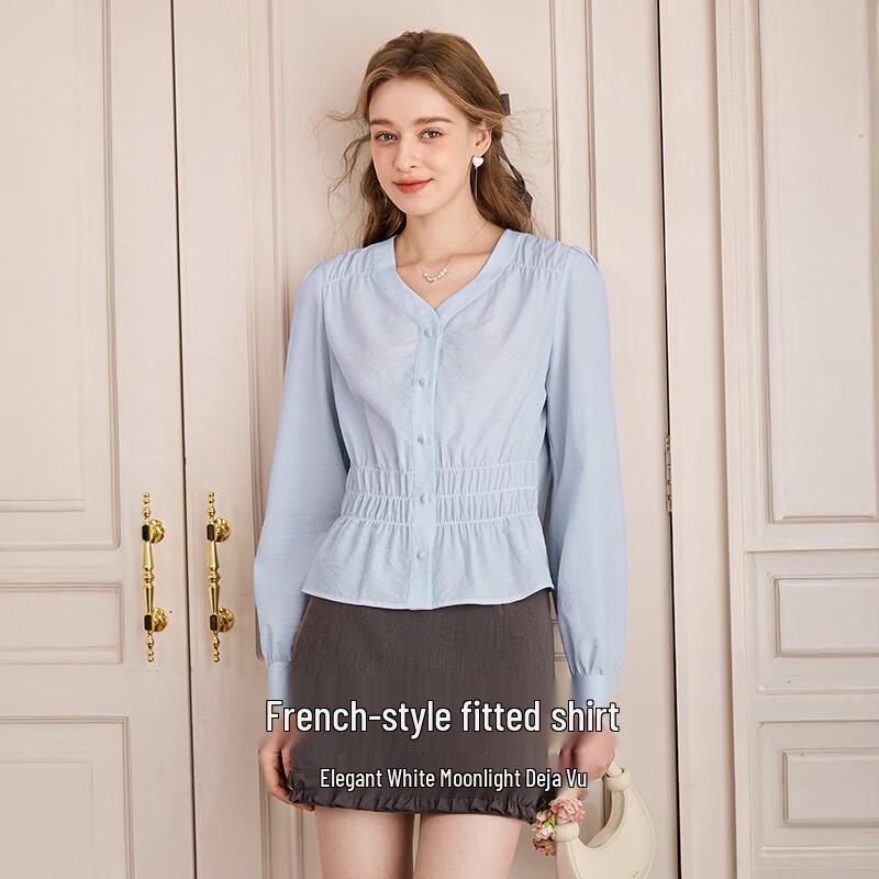 Xiangying French V-Neck Pleated Blouse S