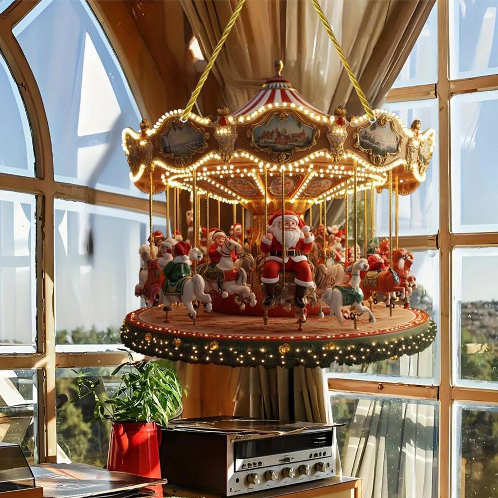 Świąteczna Karuzela Świętego Mikołaja Świąteczna Ozdoba Okienna Ścienna Akrylowa Karuzela Świętego Mikołaja Płaska 2D Zimowa Dekoracja Świąteczna na Drzwi Wejściowe