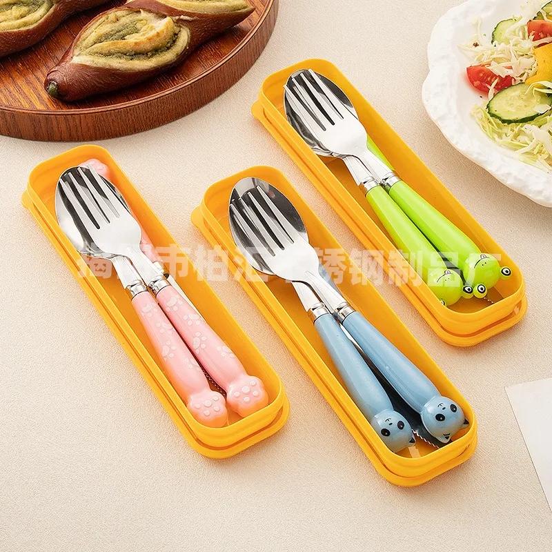 Creative Cartoon Stainless Steel Fork Spoon Chopsticks Three Piece Set Cute Student Spoon Chopsticks Portable Tableware Set For