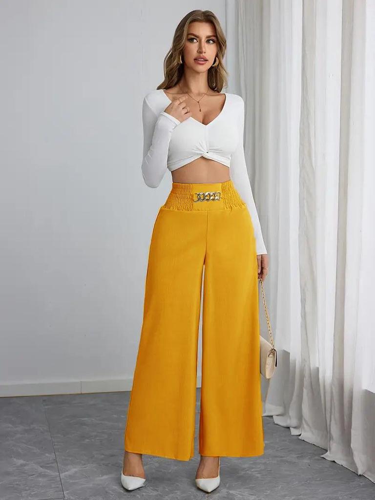 2025 High-Waisted Slimming Chain Ruched Wide-Leg Pants for Spring and Autumn