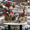 Festive Lawn Stakes Christmas Elf Garden Stake, Reindeer Sleigh Acrylic Yard Art Outdoor Decorations Waterproof Xmas Ornament for Holiday Flower