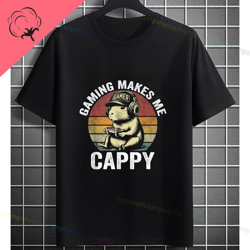 Funny Gamer Capybara Graphic Tshirt Cool Black Casual Tee With Fashion Glasses  Video Game Controller Design For All Seasons