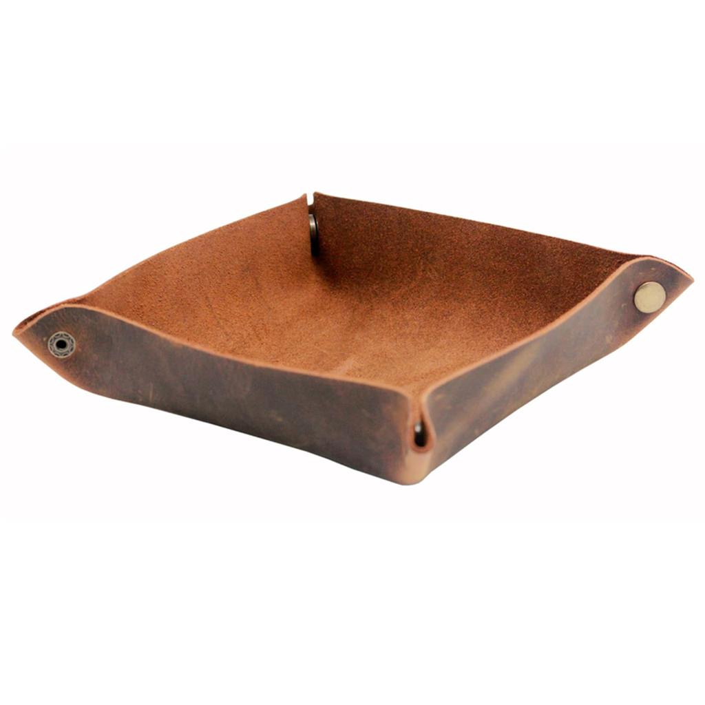 boshiho Leather Small Organizer Tray, Square, for Accessory Storage, Key Holder, Entryway Storage, Office Use, Travel, Portable, Birthday Gift, Dark