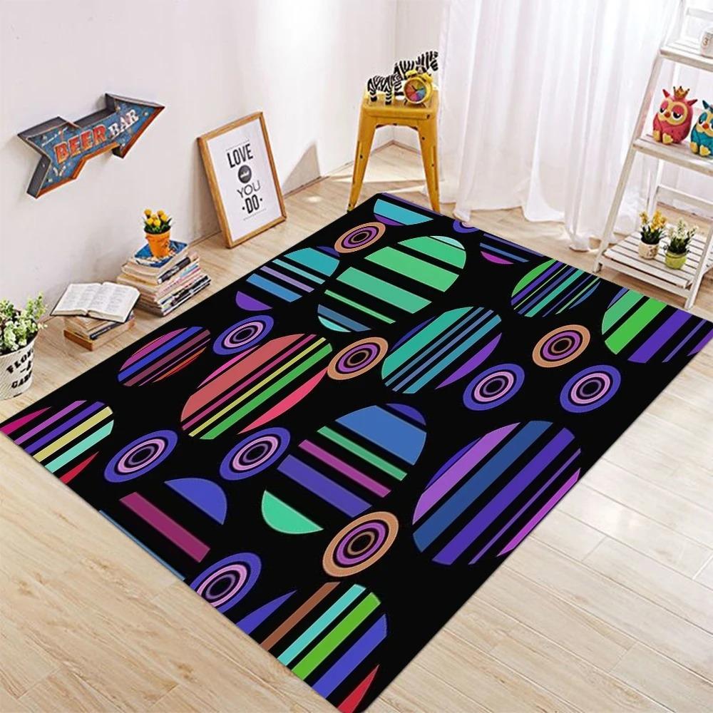 Color Block Wave Geometric Rug Durable Floor Mat for Living Room Playroom Modern Home Decor Carpet