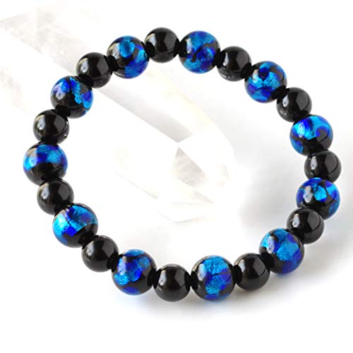 Natural Stone Power Stone Bracelet, Firefly Glass, Onyx, Men's and Women's Accessory, Inner Diameter: Approx. 16cm