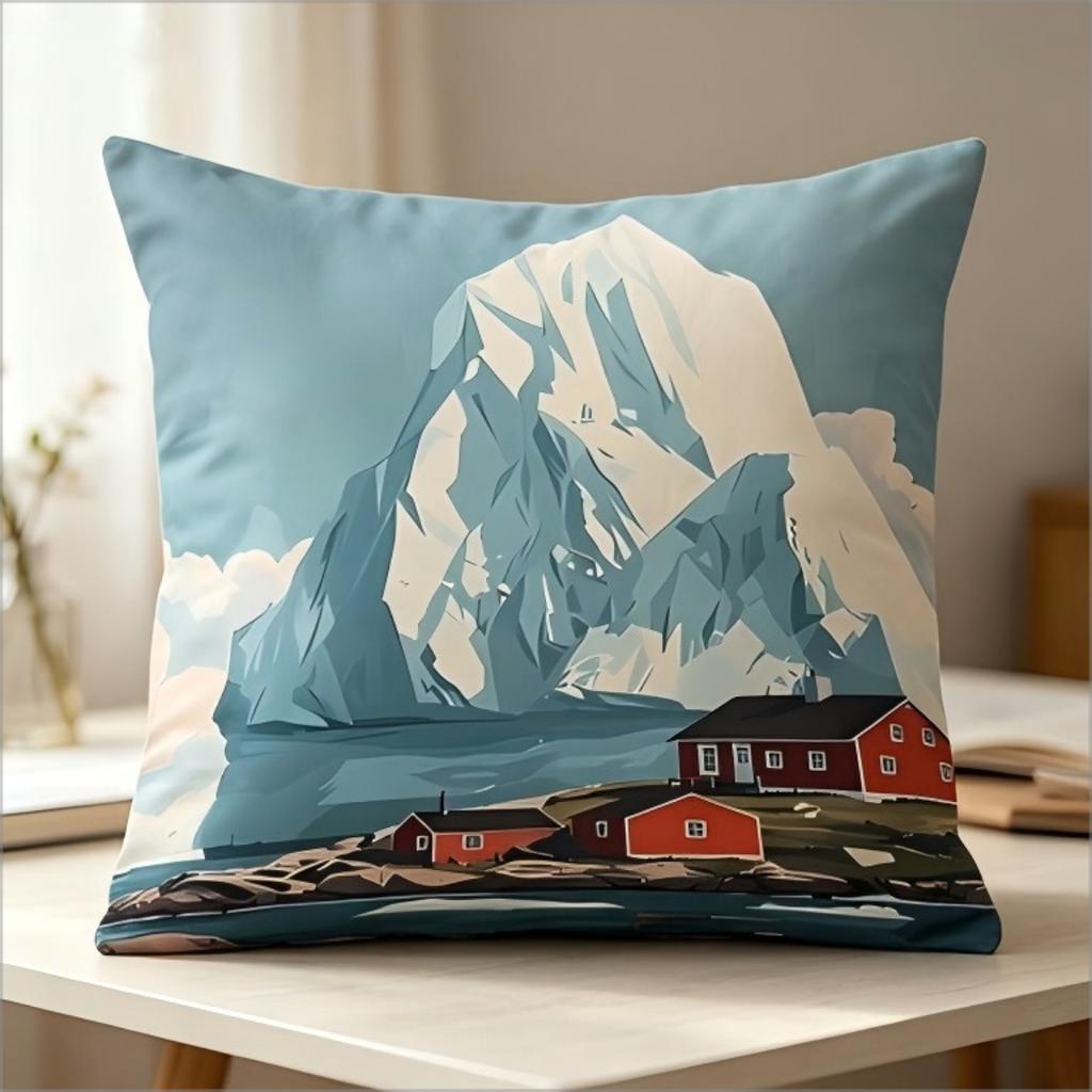 Double Sided Newfoundland Canada Landscape Throw Pillow Cover Iceberg Red Houses Print Cushion Cover For Travel Home Decor