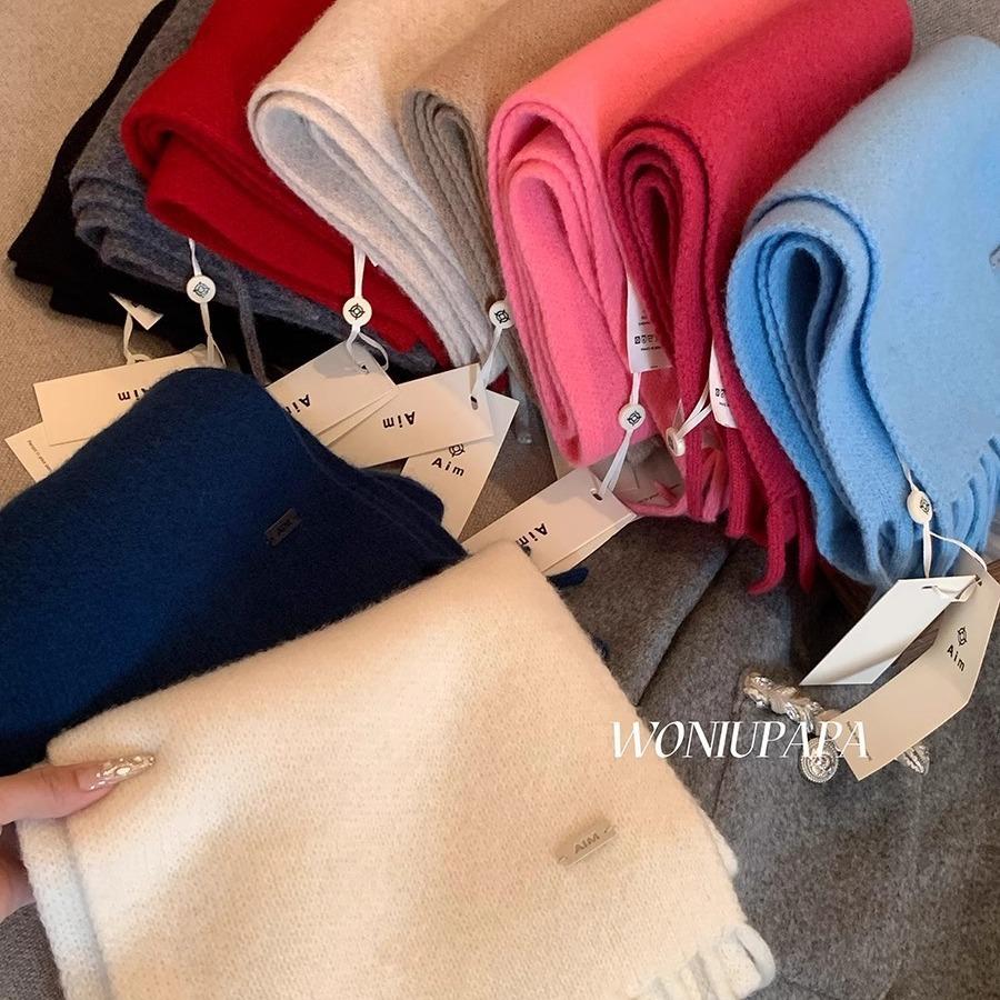 Solid color Fringed Scarf for Women High Density Thickened Warm Plush Scarf for Autumn and Winter