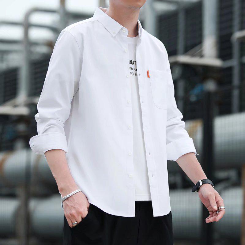 2022 Men's Non-Iron Casual Slim Fit Retro Solid Color Long Sleeve Shirt